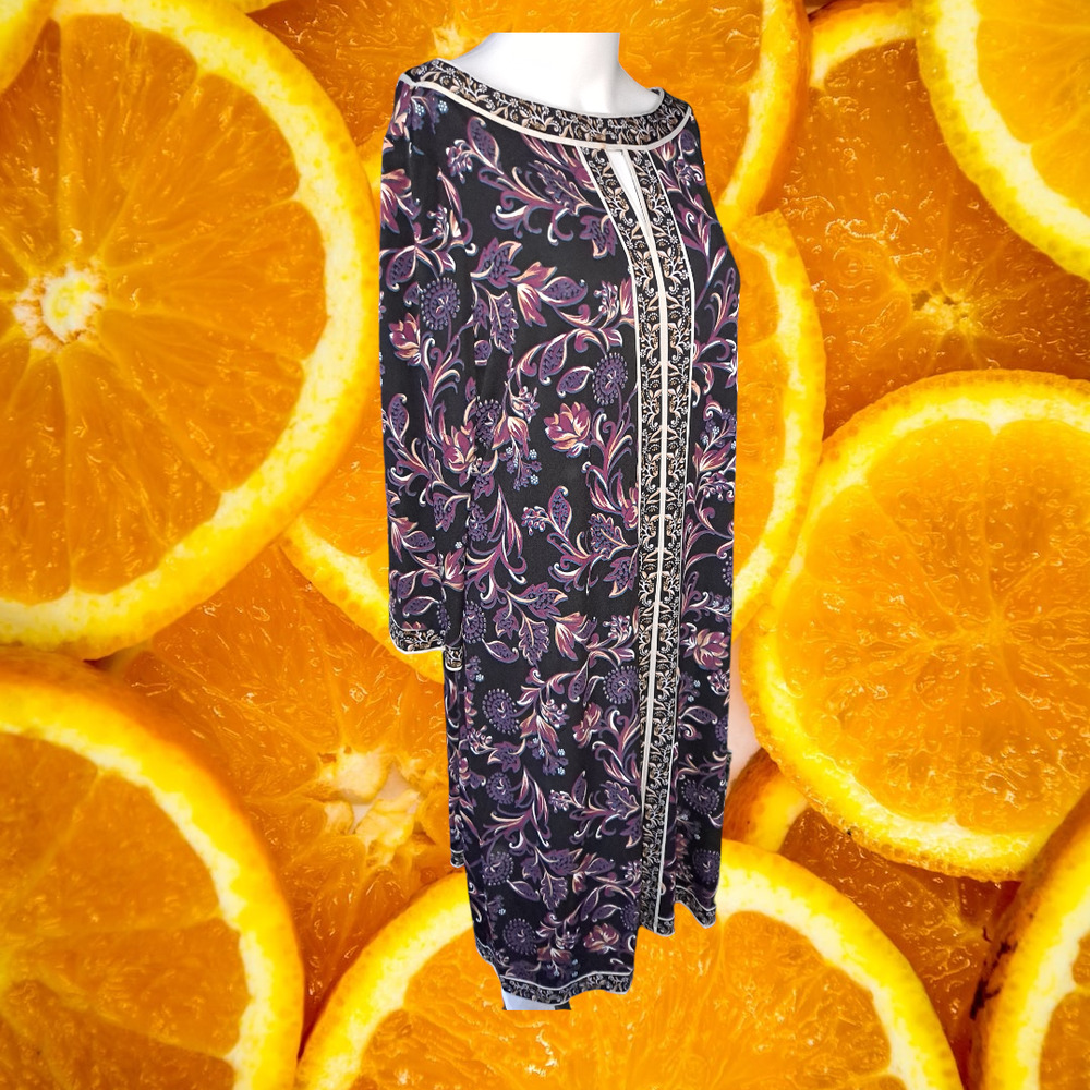 New Maggy London Black with Floral Design Knee Length Dress Size 14